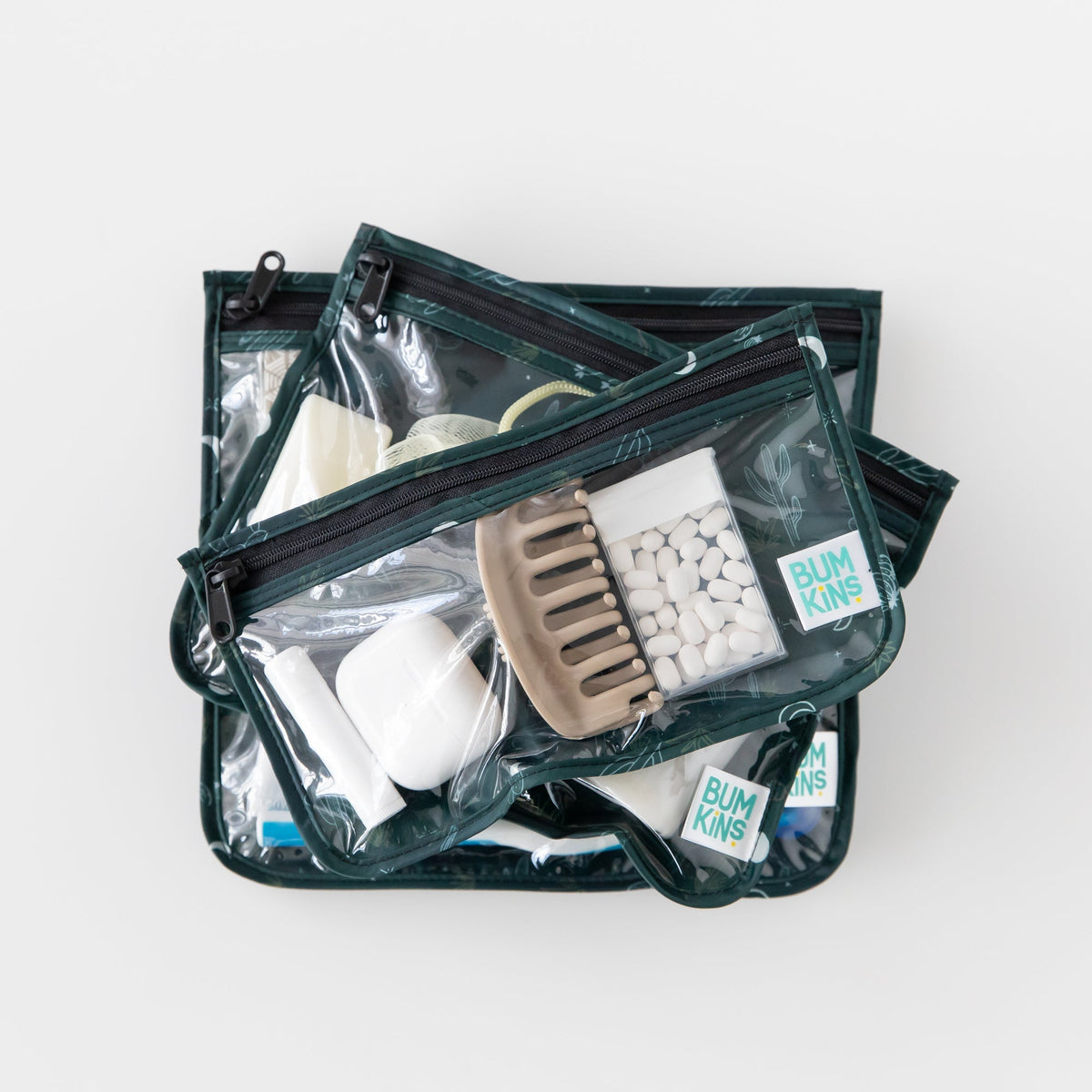 Bumkins Everyday | Starry Cactus Clear Travel Bag 3 Pack, TSA-Friendly