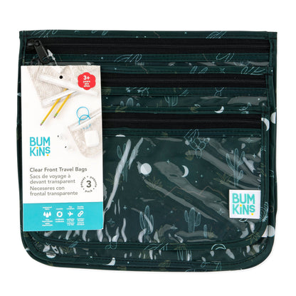 Bumkins Everyday | Starry Cactus Clear Travel Bag 3 Pack, TSA-Friendly