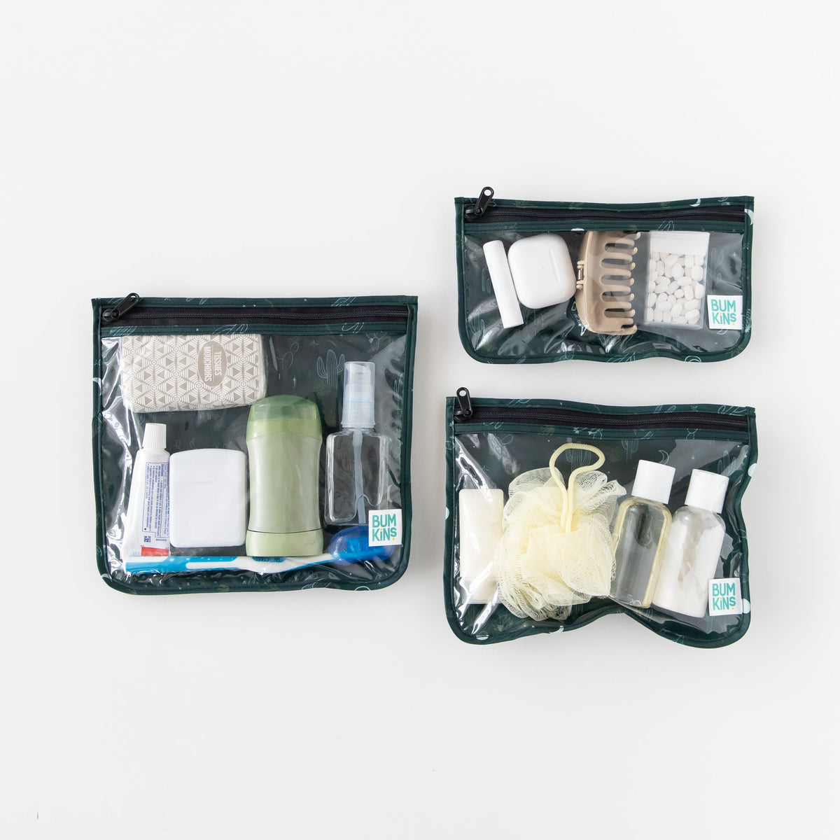 Bumkins Everyday | Starry Cactus Clear Travel Bag 3 Pack, TSA-Friendly