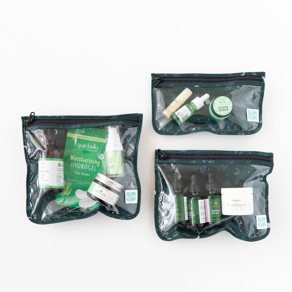 Bumkins Everyday | Starry Cactus Clear Travel Bag 3 Pack, TSA-Friendly
