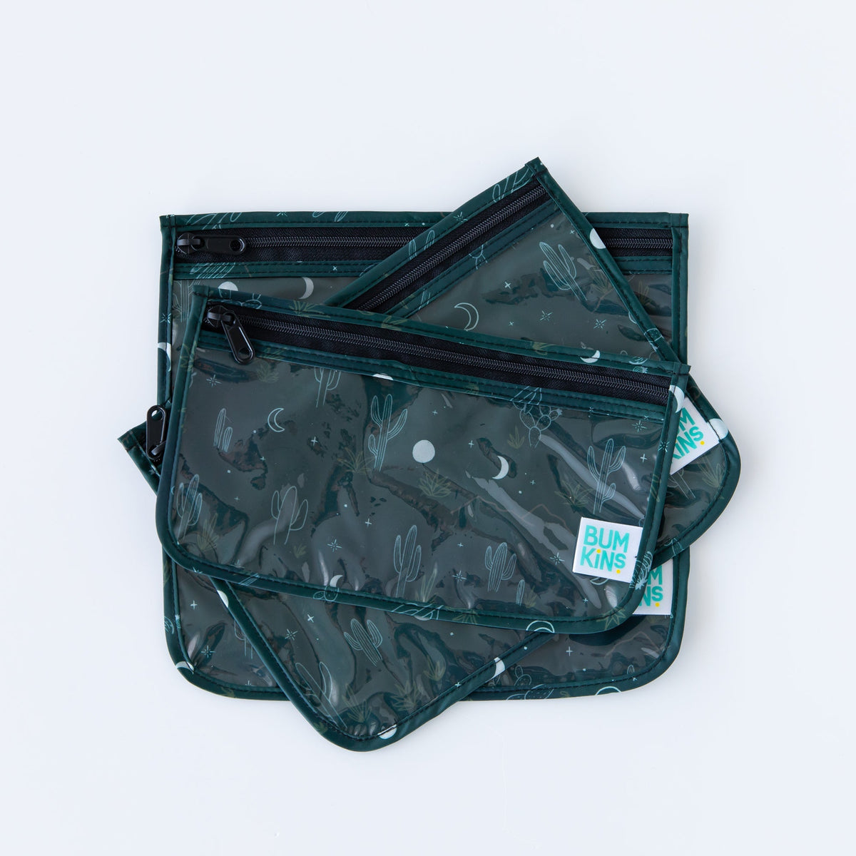 Bumkins Everyday | Starry Cactus Clear Travel Bag 3 Pack, TSA-Friendly