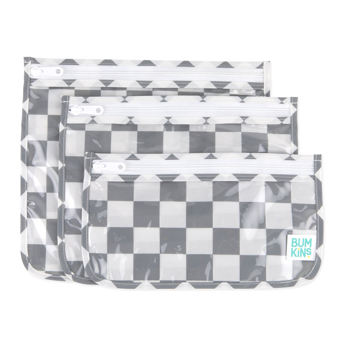 Bumkins Quality | Clear Travel Bag 3 Pack: Charcoal Check