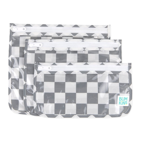 Bumkins Quality | Clear Travel Bag 3 Pack: Charcoal Check