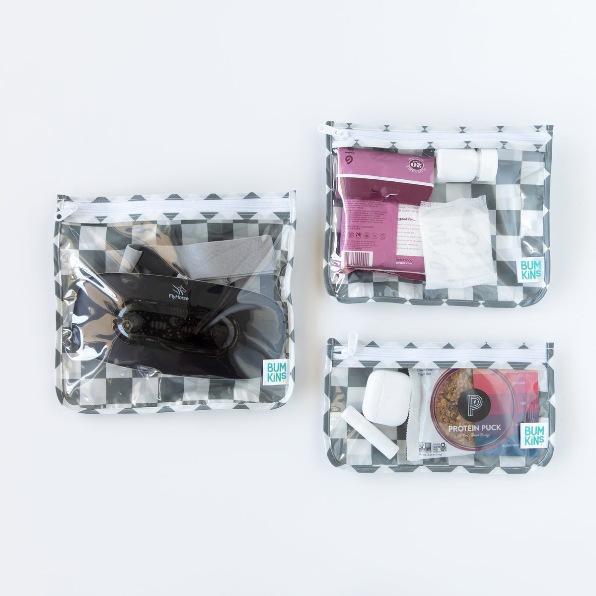 Bumkins Quality | Clear Travel Bag 3 Pack: Charcoal Check