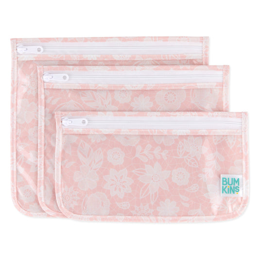 Bumkins Customer Favorite | Clear-Sided Travel Bags in Elegant Pink Lace Print