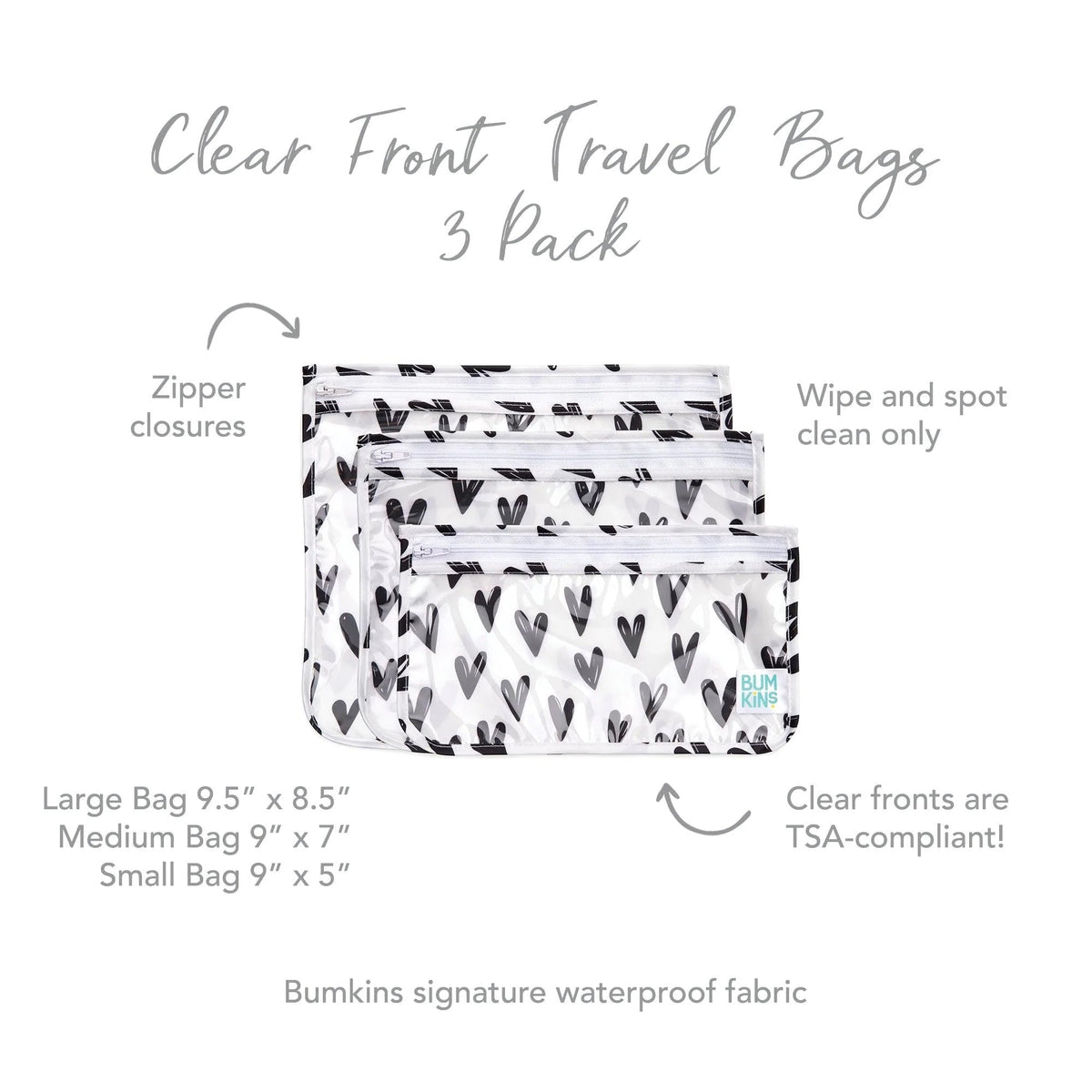 Bumkins Discount | Reusable TSA Compliant Quart Bags, Clear-Sided Travel Organizers – Hearts Baby