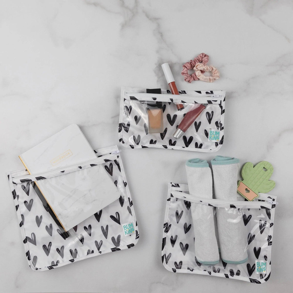 Bumkins Discount | Reusable TSA Compliant Quart Bags, Clear-Sided Travel Organizers – Hearts Baby