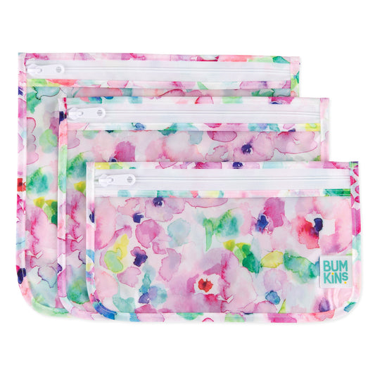 Bumkins Trending | Reusable TSA Compliant Quart Bags, Clear-Sided Travel Organizers – Watercolor Baby