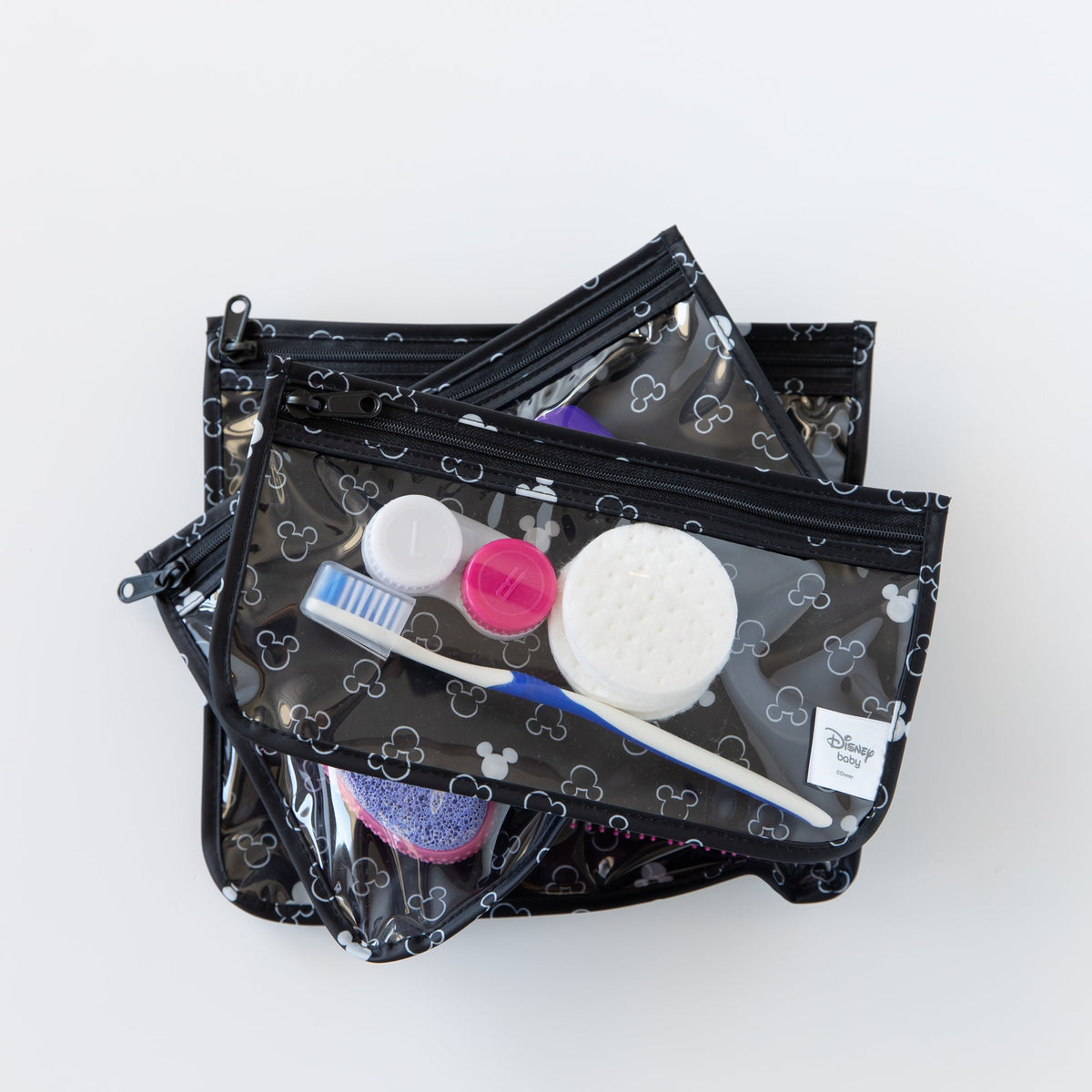 Bumkins Trusted | Mickey Mouse Reusable TSA Compliant Quart Bags, Clear-Sided Travel Organizers Baby