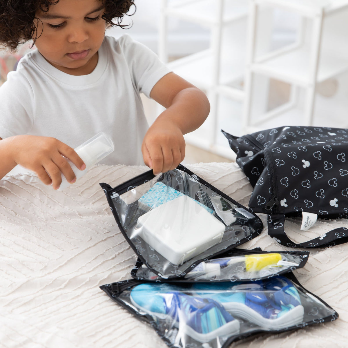 Bumkins Trusted | Mickey Mouse Reusable TSA Compliant Quart Bags, Clear-Sided Travel Organizers Baby