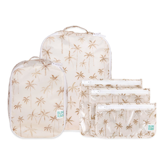 Bumkins Latest | Packing Cubes + TSA Travel Bags 5-Piece Set: Palm Daze