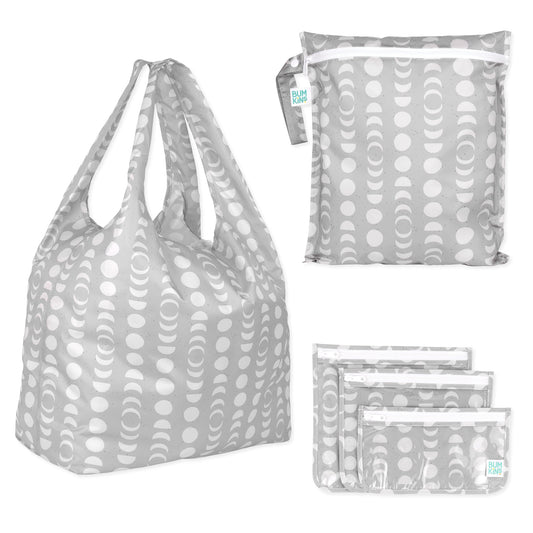 Bumkins Latest | 5-Piece Waterproof Bag Set for Travel, Lunar Phases Print
