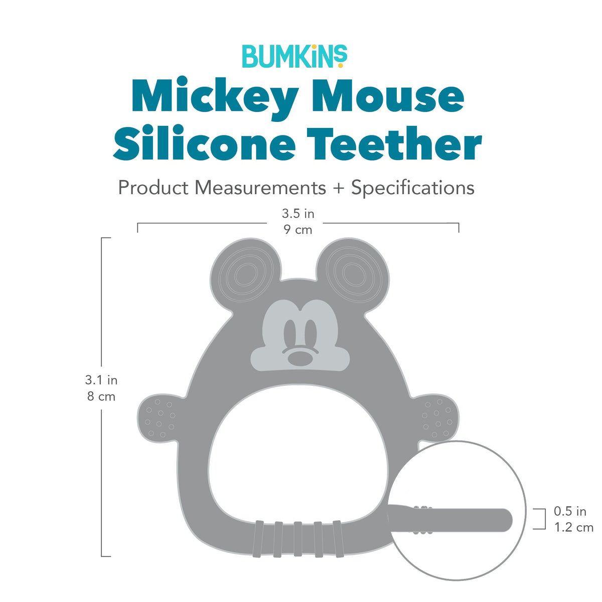 Bumkins Trusted | Silicone Sensory Teether for Babies, Disney Mickey Mouse
