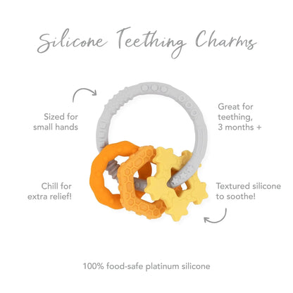 Bumkins Special Offer | Silicone Baby Teether Ring & Orange Charms for 3 mos up Baby