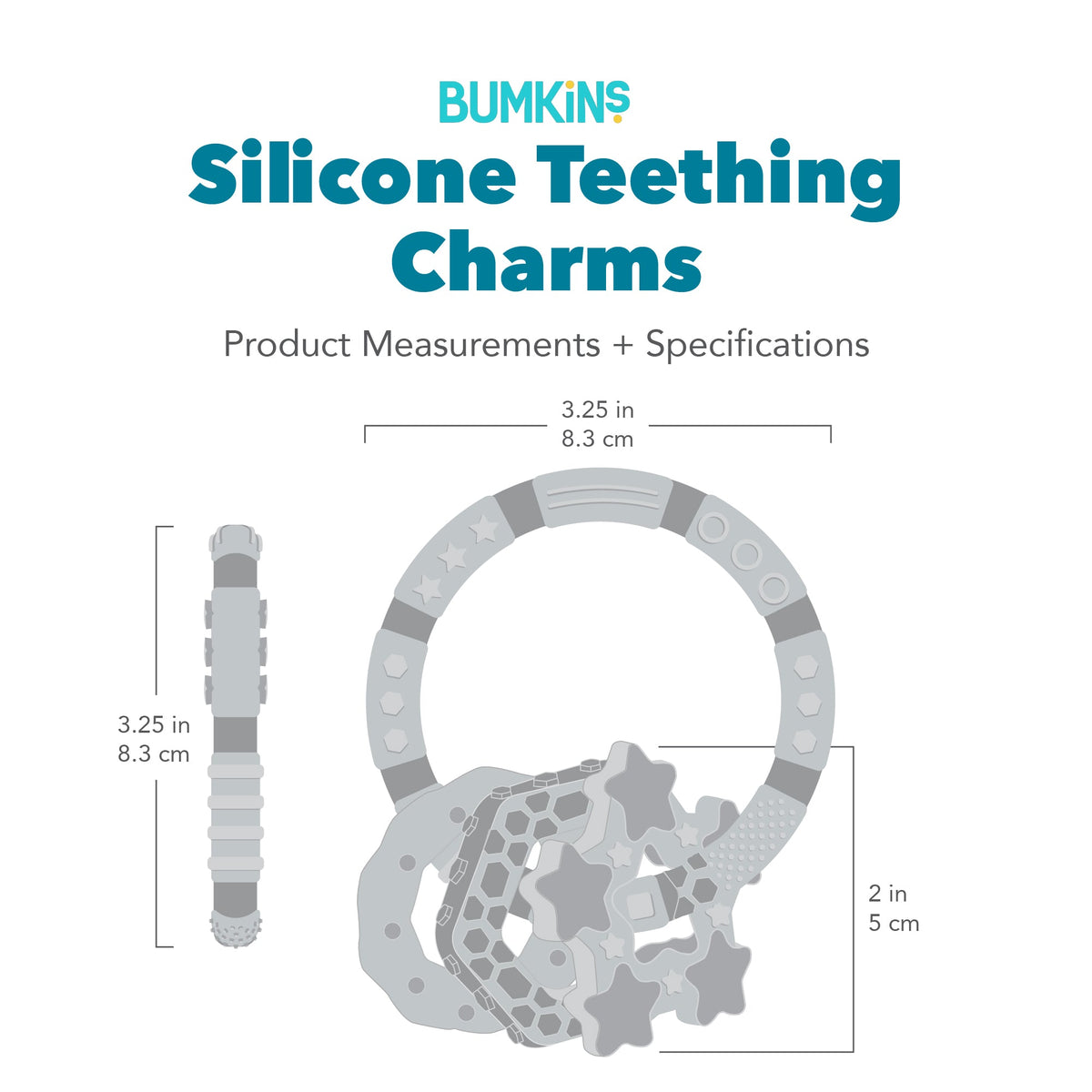 Bumkins Special Offer | Silicone Baby Teether Ring & Orange Charms for 3 mos up Baby