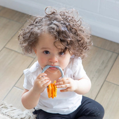 Bumkins Special Offer | Silicone Baby Teether Ring & Orange Charms for 3 mos up Baby