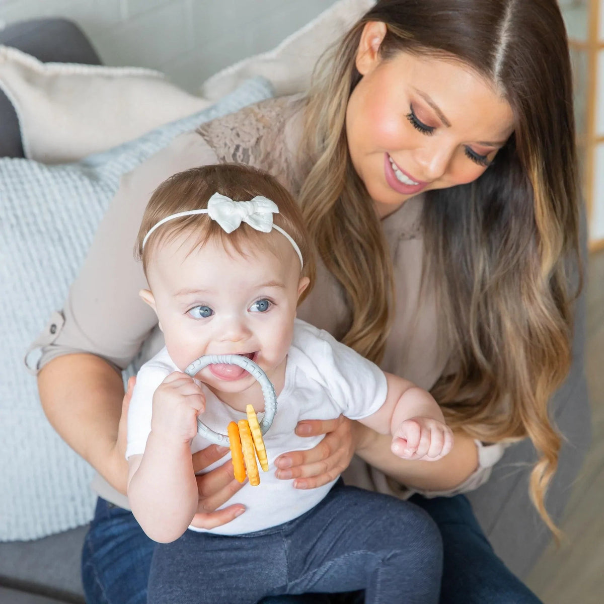 Bumkins Special Offer | Silicone Baby Teether Ring & Orange Charms for 3 mos up Baby
