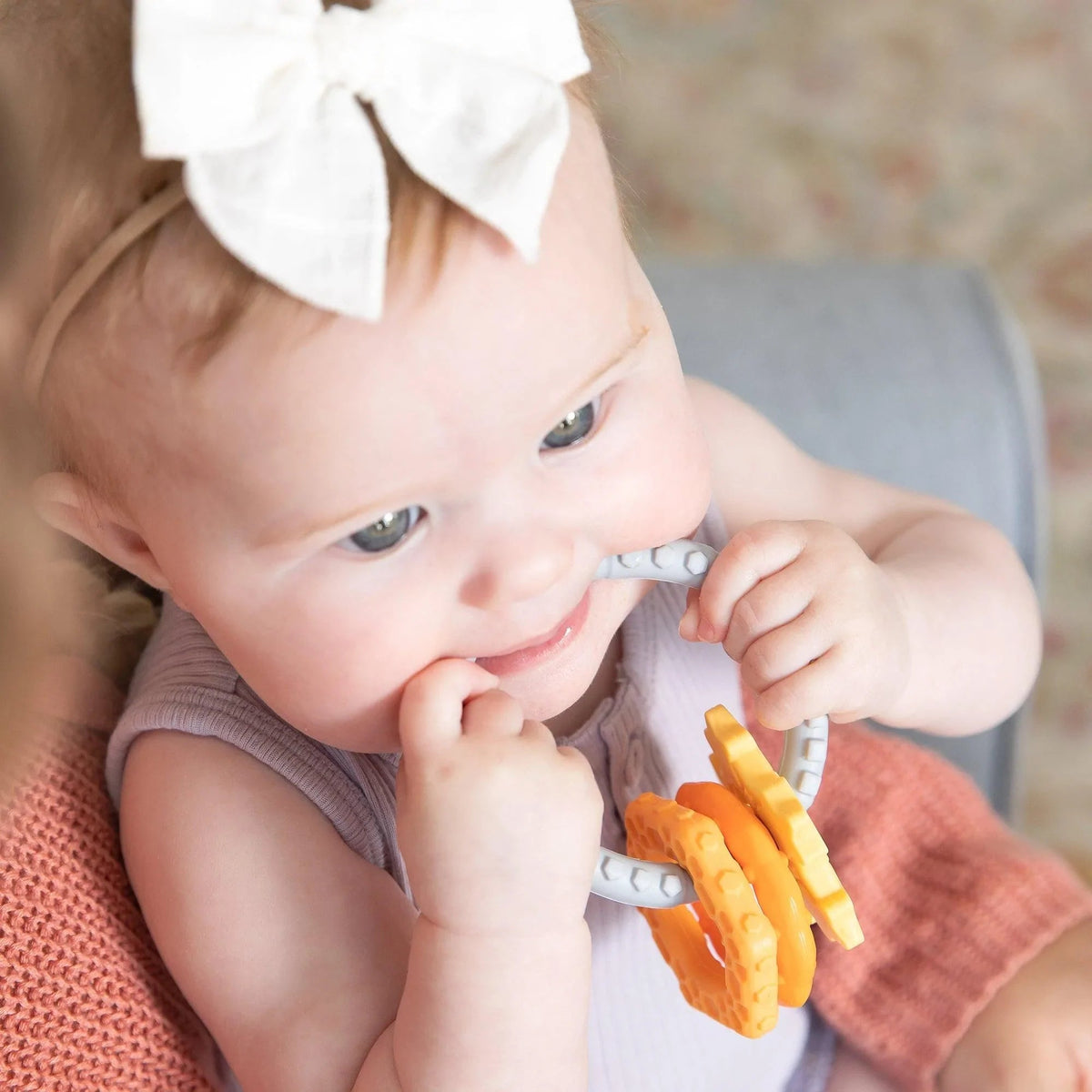 Bumkins Special Offer | Silicone Baby Teether Ring & Orange Charms for 3 mos up Baby