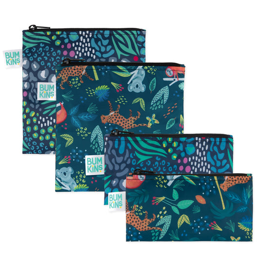 Bumkins Latest | Reusable Snack Bag 4 Pack: Jungle and Animal Print