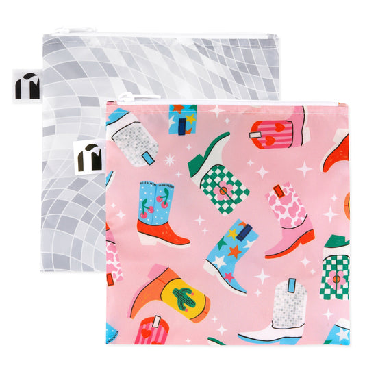 Bumkins Signature | Reusable Snack Bag, Large 2 Pack: Disco Boots