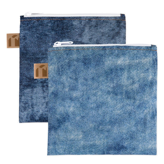 Bumkins Popular | Reusable Snack Bag, Large 2 Pack: Denim on Denim