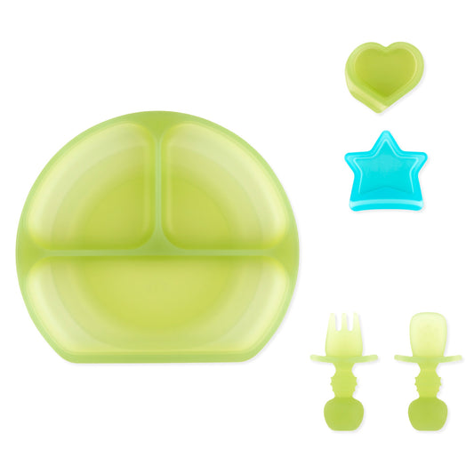 Bumkins Top Pick | Grip Dish Deluxe Infant 5-Piece Mealtime Set: Green Jelly