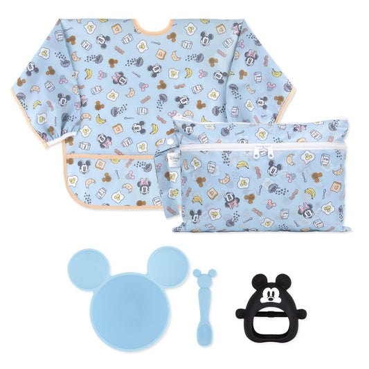 Bumkins Essential | On-The-Go Mealtime 5-Piece Set: Mickey + Minnie Mouse Sunny Side Up Bl