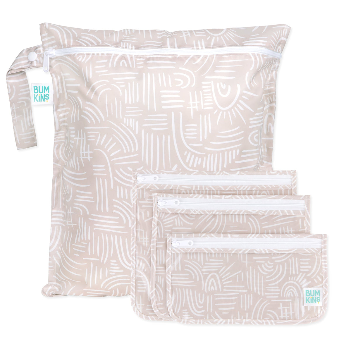 Bumkins Smart Buy | Boho Wander Print Waterproof Wet Bag + Clear Travel Bags