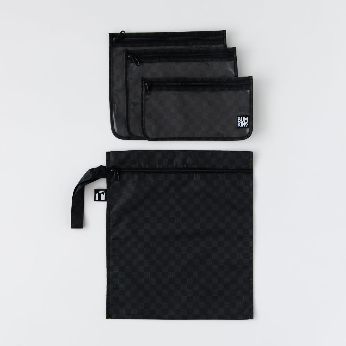 Bumkins Value | Black Check 4-Piece Bag Set, Wet Bag + TSA Travel Bags
