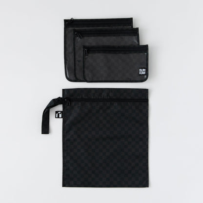 Bumkins Value | Black Check 4-Piece Bag Set, Wet Bag + TSA Travel Bags