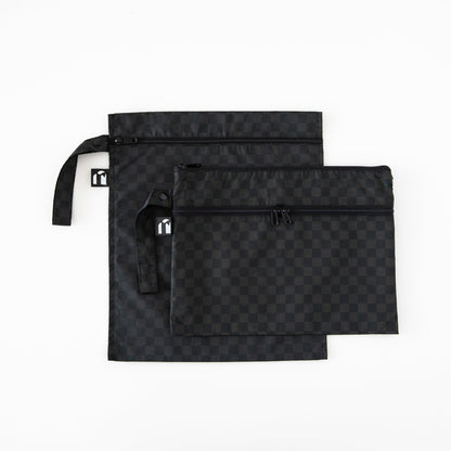 Bumkins Best Seller | Black Check Print Travel 5pc Set, Wet Bag, Clutch, TSA Bags
