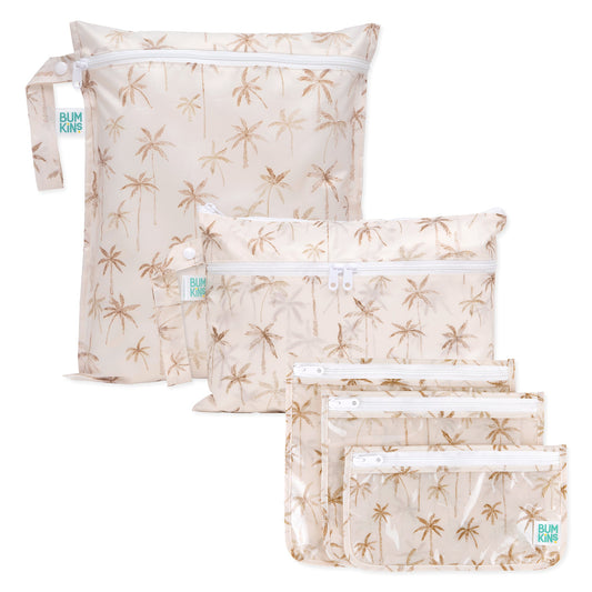 Bumkins Best Price | Deluxe Travel Bag Set, 5-Piece, Palm Print, Waterproof