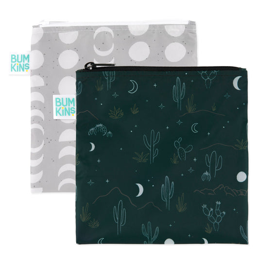 Bumkins Value | Reusable, Food-Safe Large Snack Bag 2 Pack, Desert Night
