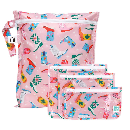 Bumkins Hot Sale | Boots Print Wet Bag + Clear Travel Bags Set, Waterproof