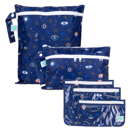 Bumkins Classic | Evil Eye 5-Piece Waterproof Travel Bag Set for Women, Moms