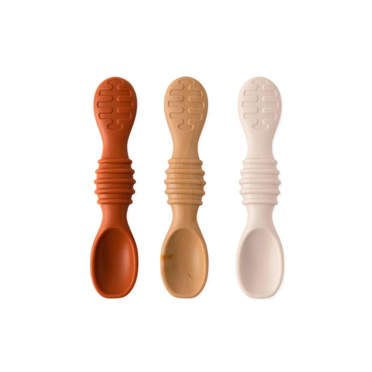 Bumkins Quality | 2-in-1 Silicone Baby Feeding Spoon Trio in Rocky Road