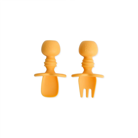 Bumkins Essential | Spoon + Fork Chewtensils For Early Self-Feeding in Tangerine