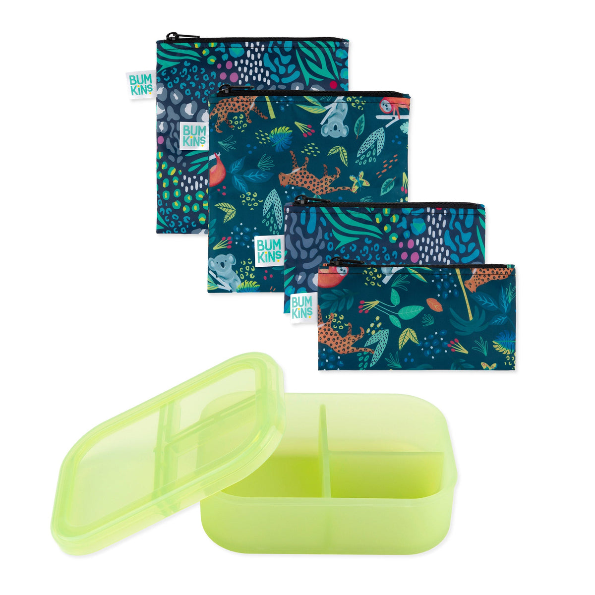 Bumkins Premium | Lunchbox Legends 6-Piece Set: Jungle Green Jelly