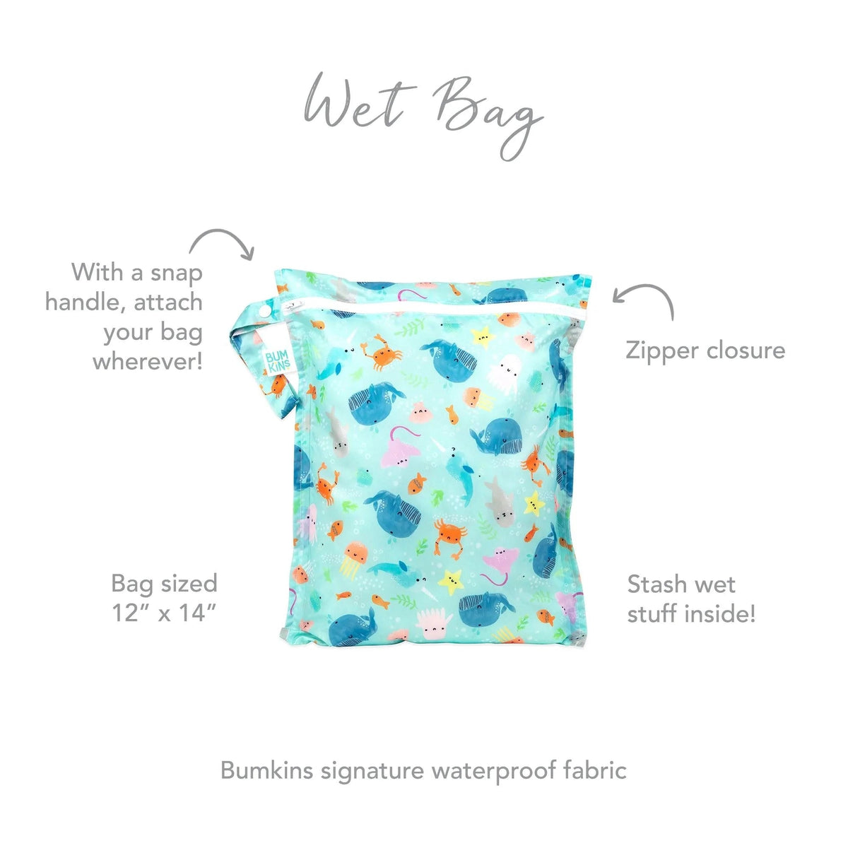 Bumkins Signature | Wet Bag For Swimsuits, Diapers & More! Ft Ocean Animals
