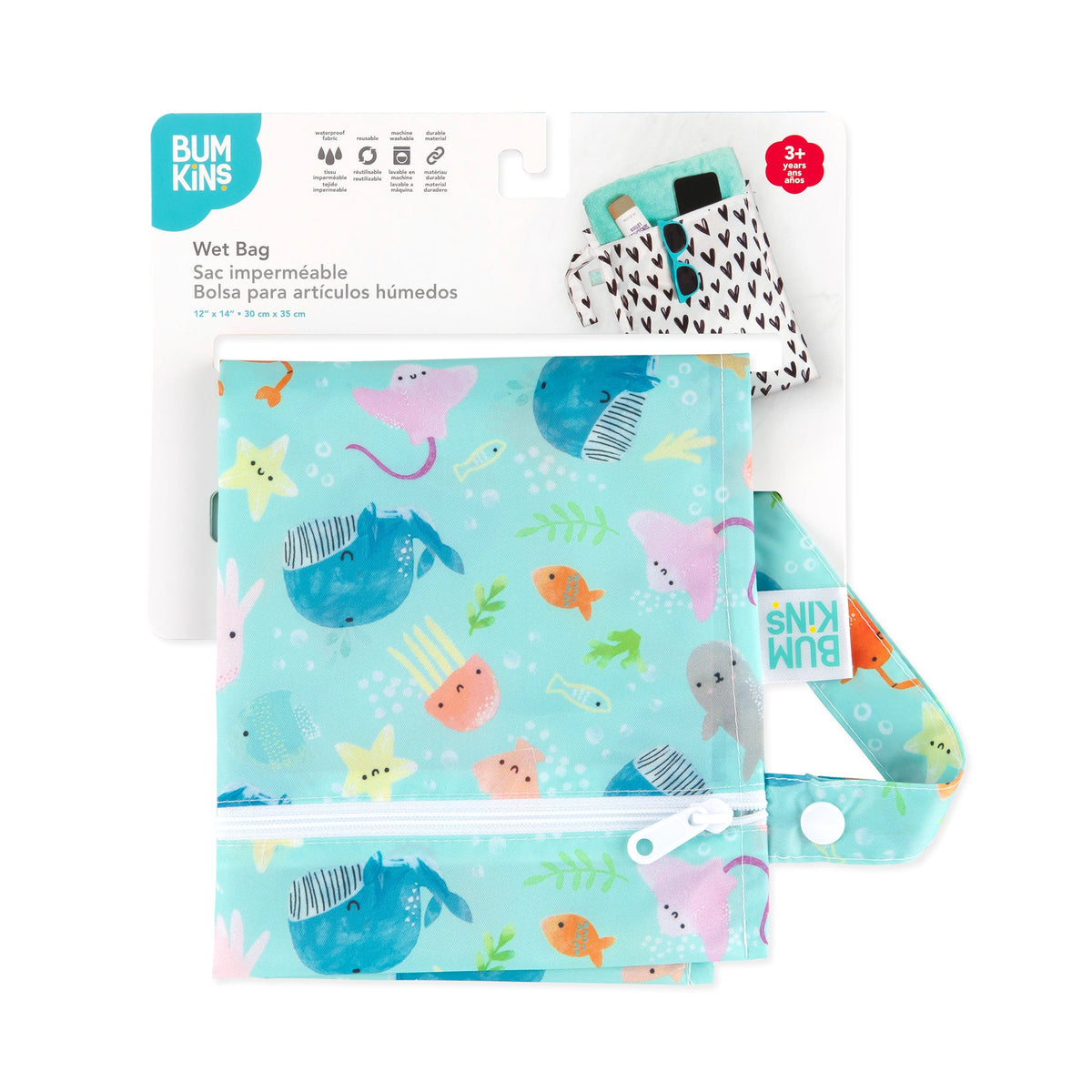 Bumkins Signature | Wet Bag For Swimsuits, Diapers & More! Ft Ocean Animals