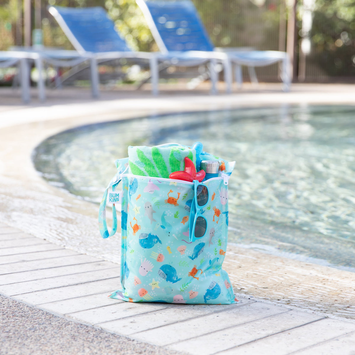 Bumkins Signature | Wet Bag For Swimsuits, Diapers & More! Ft Ocean Animals