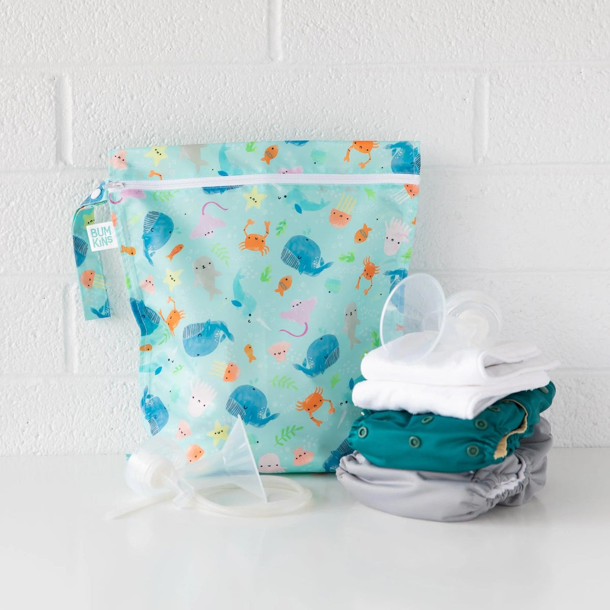 Bumkins Signature | Wet Bag For Swimsuits, Diapers & More! Ft Ocean Animals
