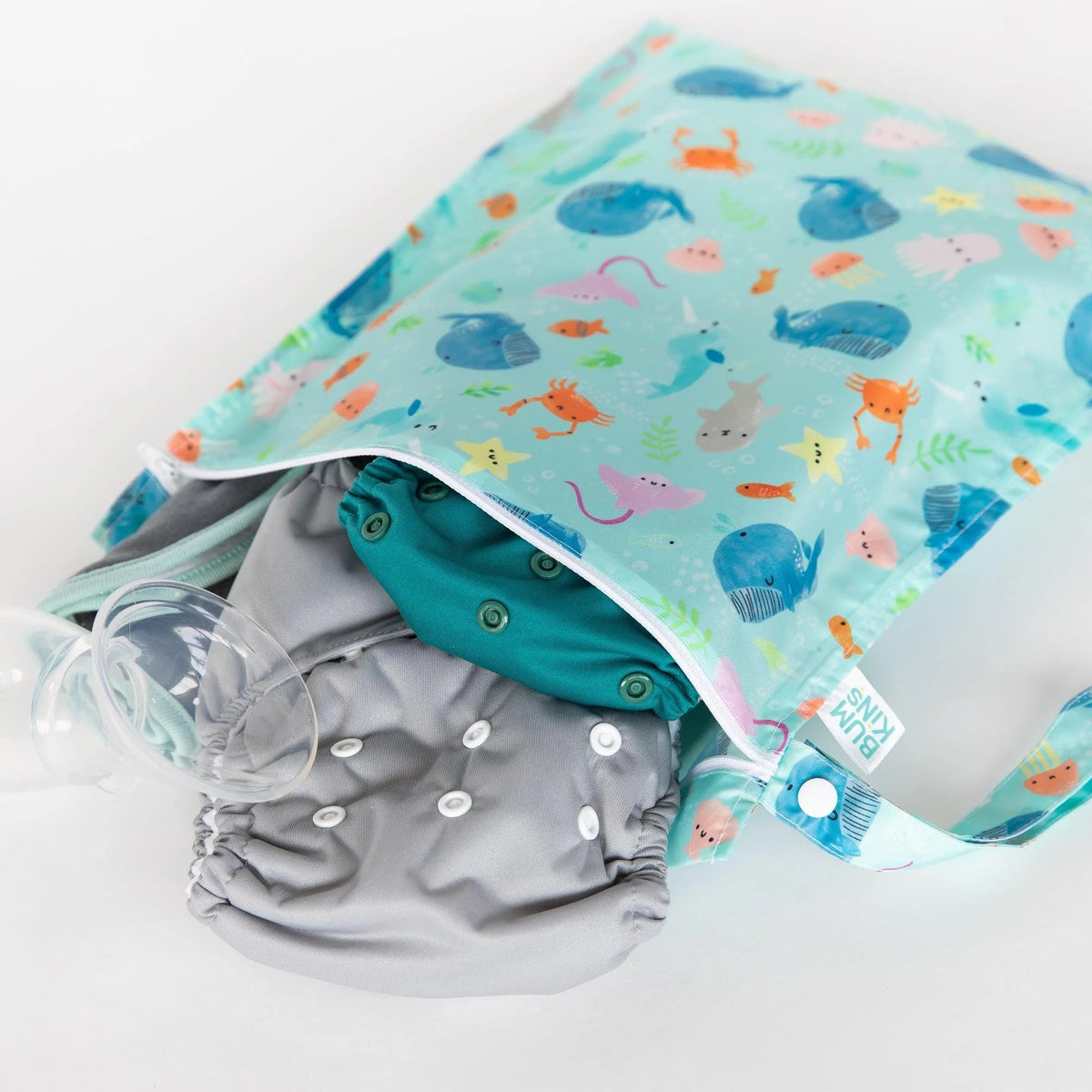 Bumkins Signature | Wet Bag For Swimsuits, Diapers & More! Ft Ocean Animals