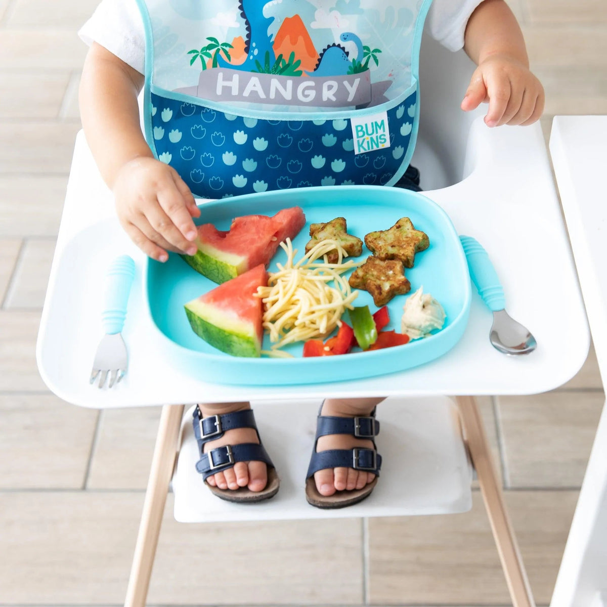 Bumkins Recommended | Non-Toxic Silicone Kids Plate For Growing Appetites in Blue