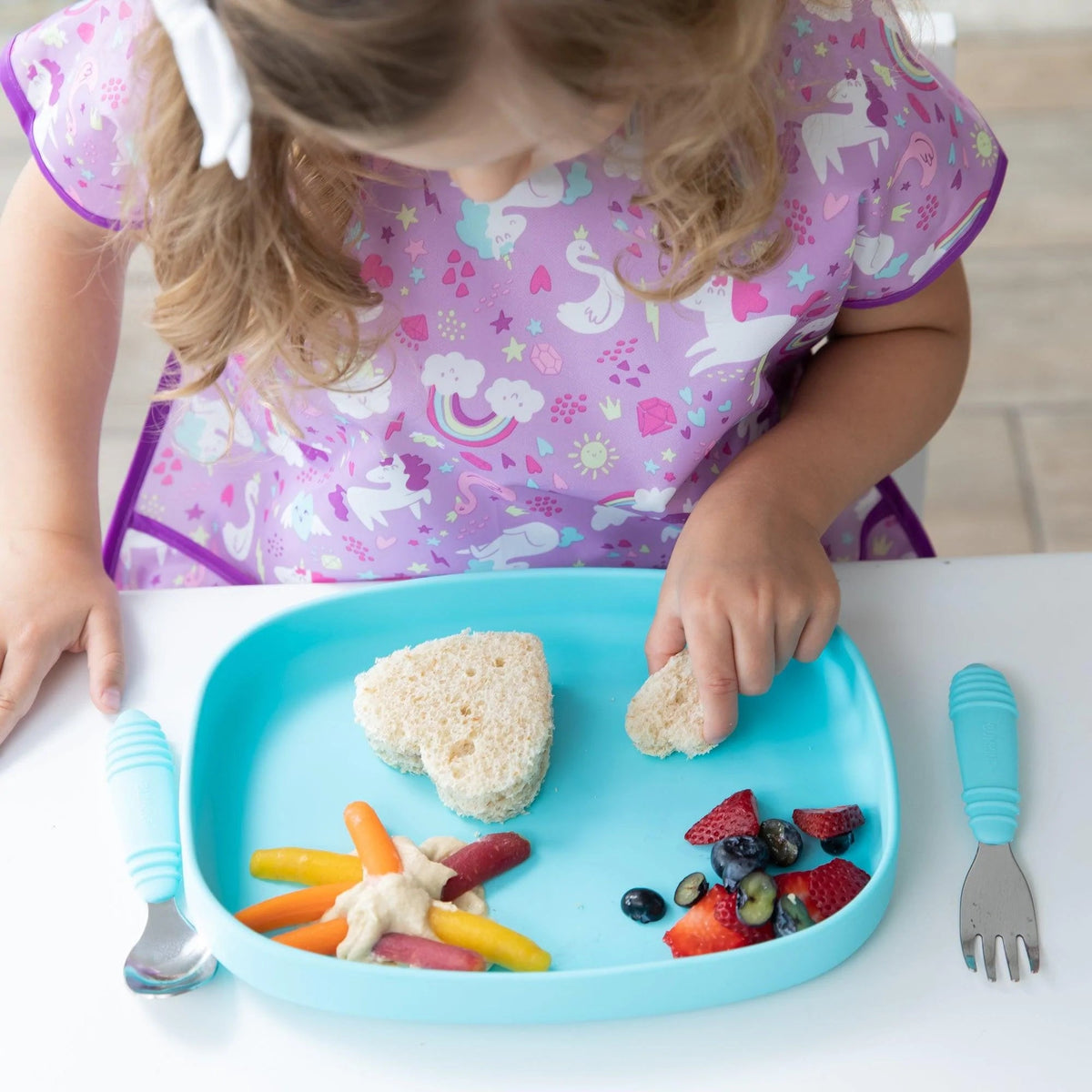 Bumkins Recommended | Non-Toxic Silicone Kids Plate For Growing Appetites in Blue
