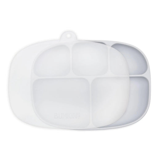 Bumkins Premium | Gray Silicone Suction Divided Plates With Lids For Littles