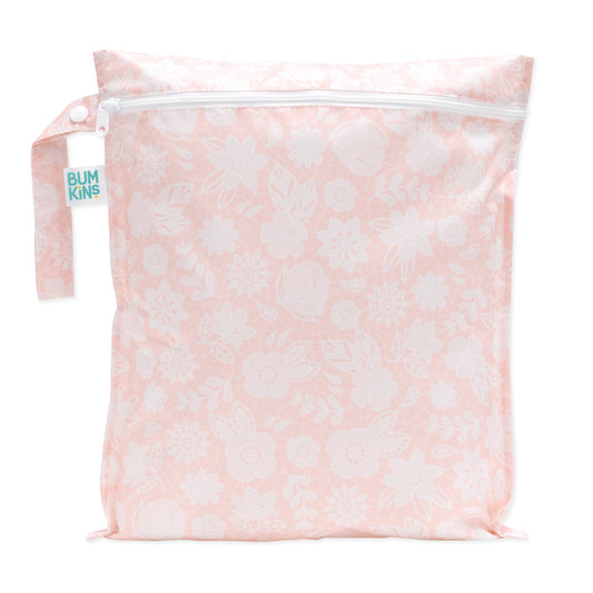 Bumkins Discount | Soft Pink Lace-Print Wet Bag For Swimsuits, Diapers & More!
