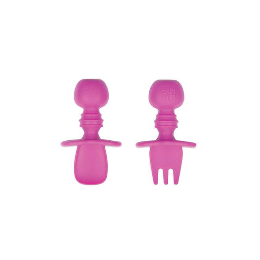 Bumkins Popular | Chewtensils Silicone Baby Spoon and Fork Set – Fuchsia Baby