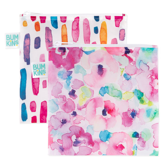 Bumkins Hot Sale | Reusable Sandwich Bags 2-pk, Waterproof Fabric, BPA Free, Eco-Friendly – Watercolor Baby