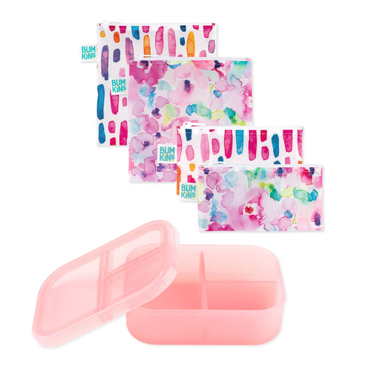 Bumkins Smart Buy | Lunchbox Legends 6-Piece Set: Watercolor Pink Jelly